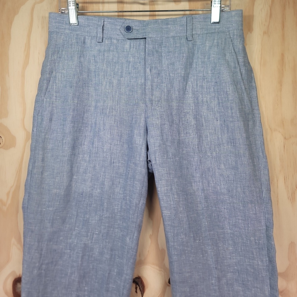 Bar III Dress Pants Mens Size 31x30 Blue 100% Linen Slim Fit Straight Preppy - Picture 2 of 15